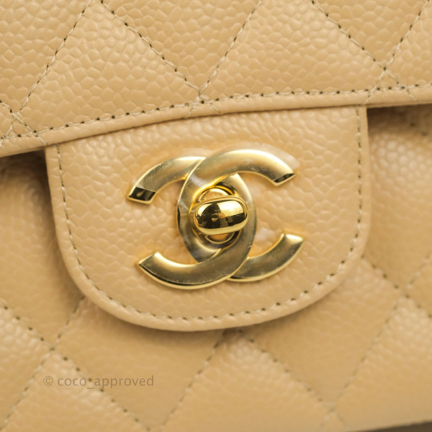 Chanel Classic M/L Medium Flap Quilted Beige Caviar Gold Hardware
