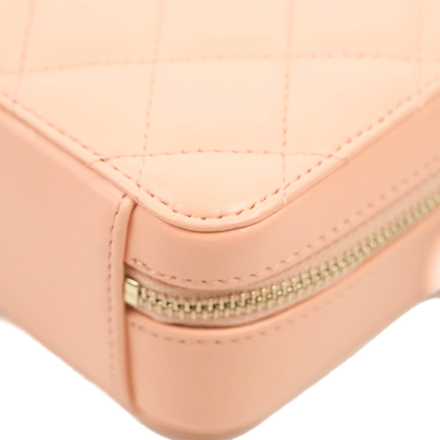 Chanel Mini Pearl Crush Quilted Camera Case Beige Pink Lambskin Aged Gold Hardware