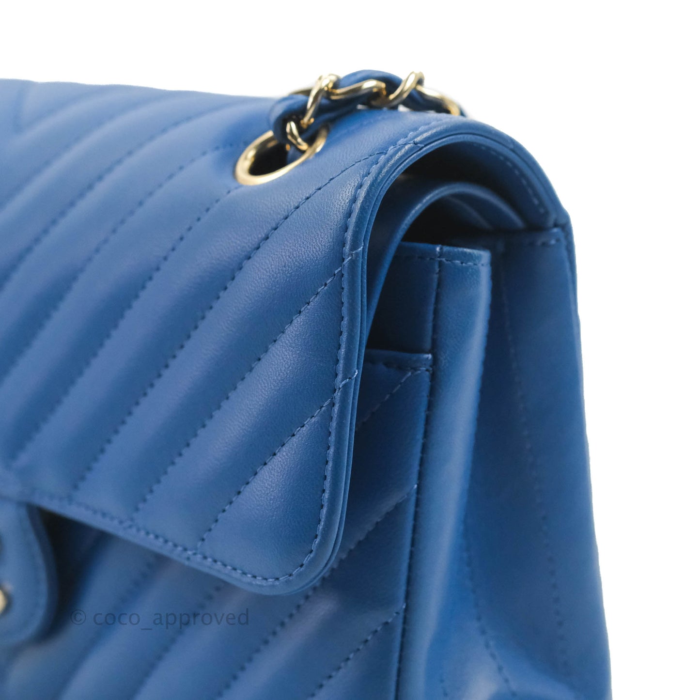 Chanel Classic Chevron S/M Small Double Flap Blue Lambskin Gold Hardware