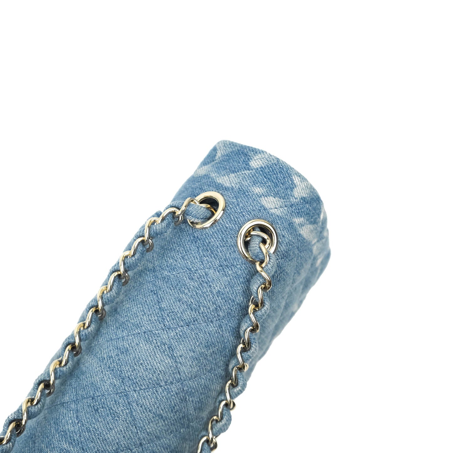 Chanel Classic M/L Medium Flap Quilted Washed Denim Gold Hardware