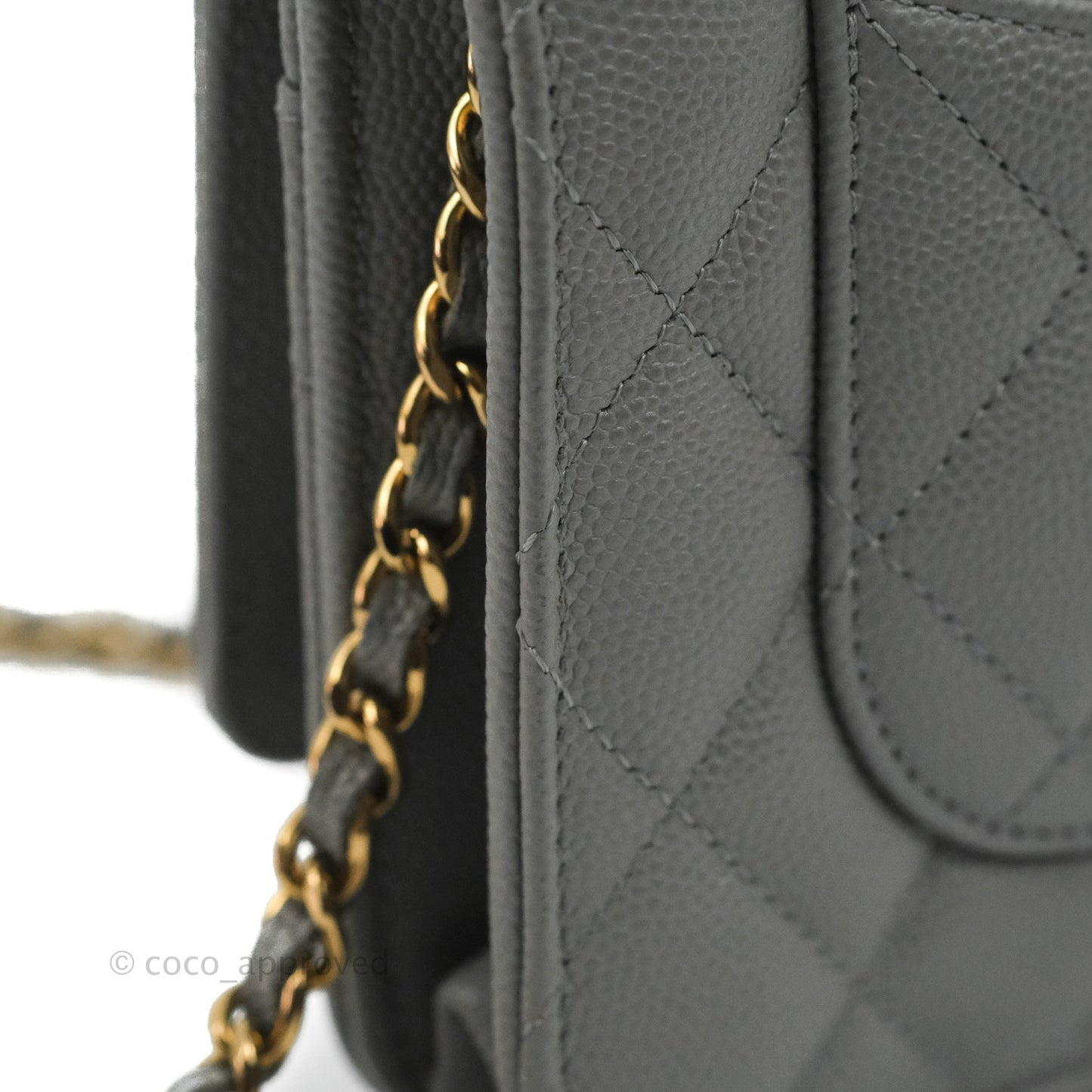 Chanel Quilted Classic Wallet on Chain WOC Grey Caviar Gold Hardware