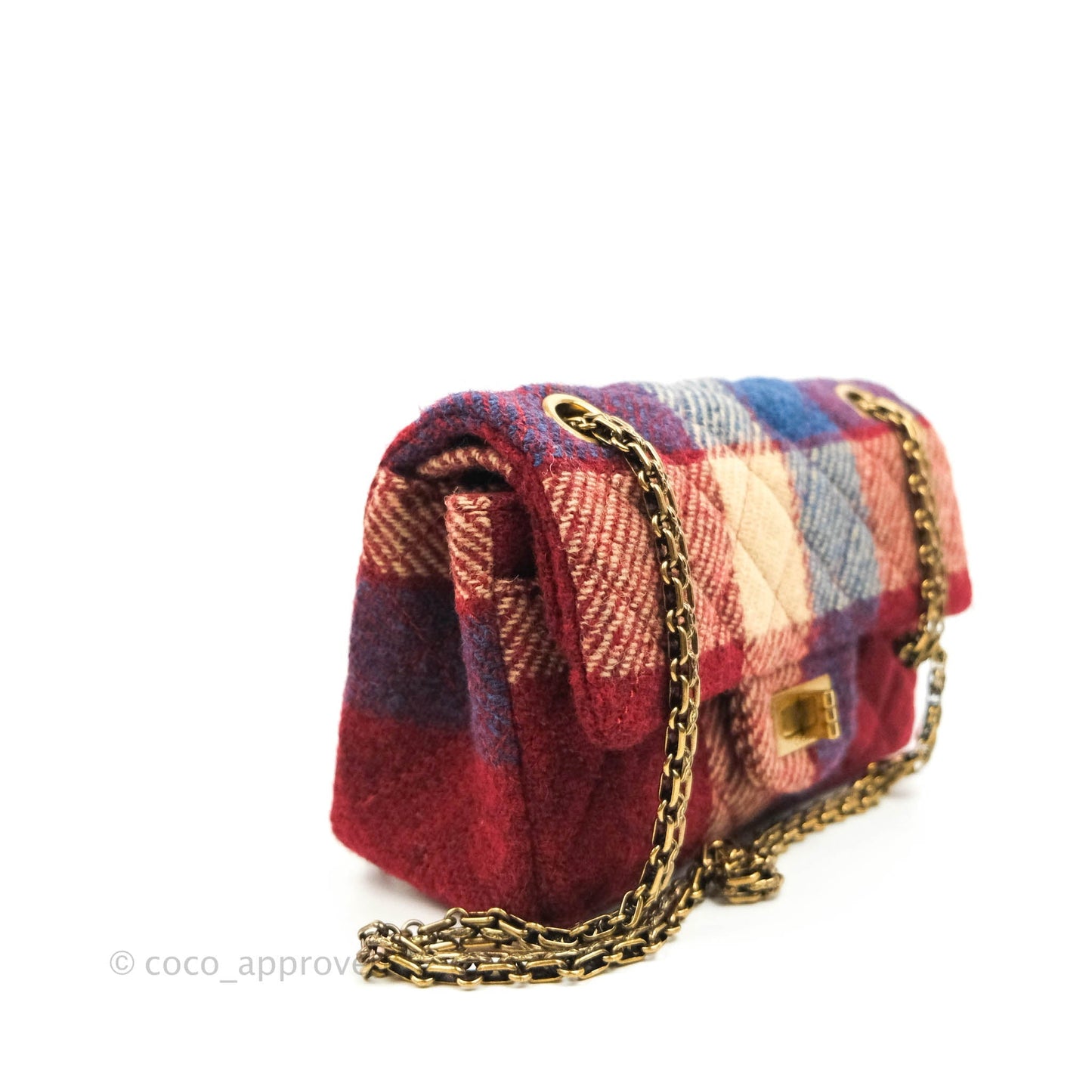 Chanel Mini Reissue 224 Wool Checked Aged Gold Hardware