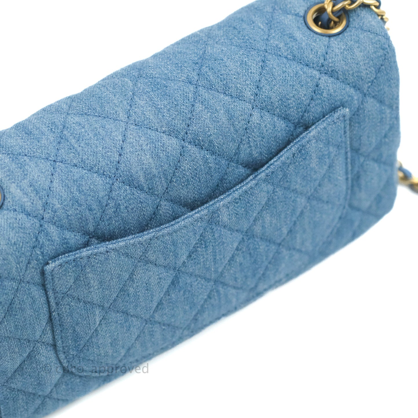Chanel Mini Rectangular Pearl Crush Quilted Denim Aged Gold Hardware 22C