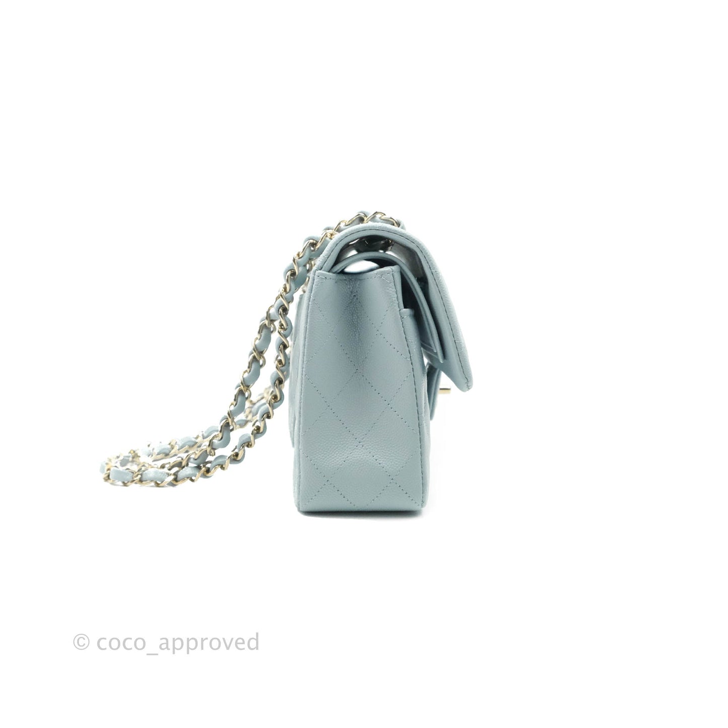Chanel Small Classic Quilted Flap Light Blue Caviar Gold Hardware