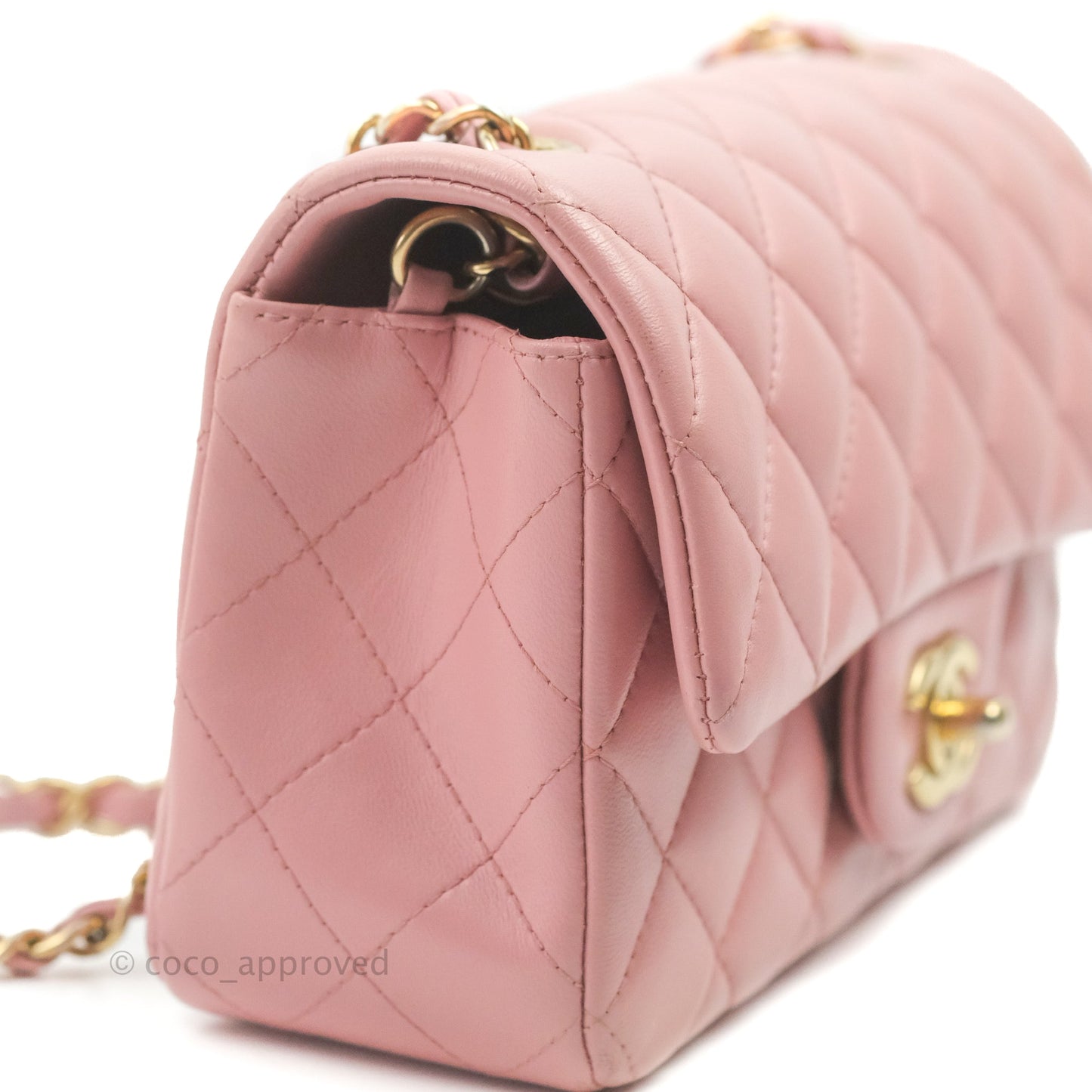 Chanel Quilted Mini Rectangular Flap Pink Lambskin Gold Hardware