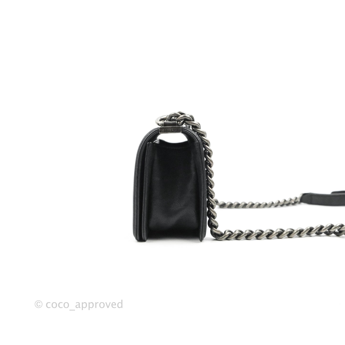 Chanel Quilted Small Boy Studded Bag Black Aged Calfskin Ruthenium Hardware