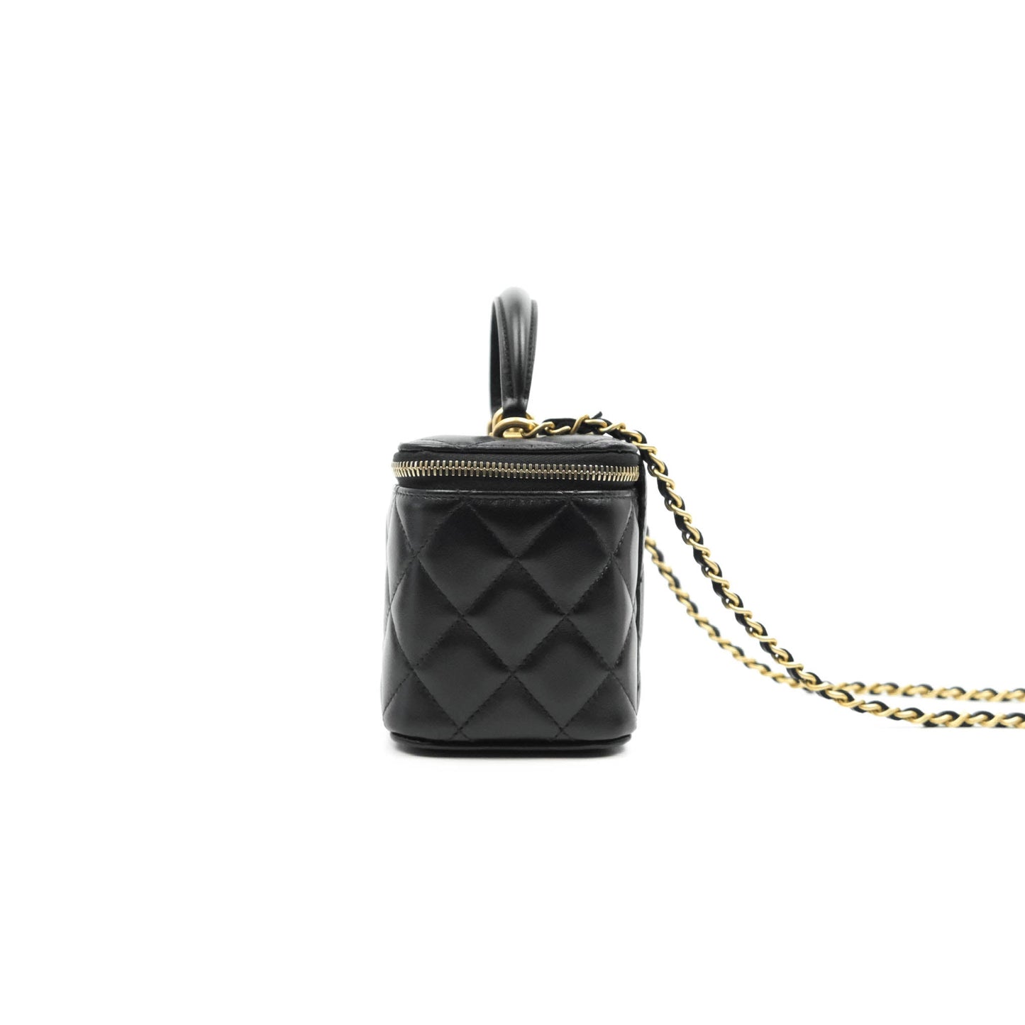 Chanel Classic Vanity Rectangular Top Handle With Chain Black Lambskin Aged Gold Hardware