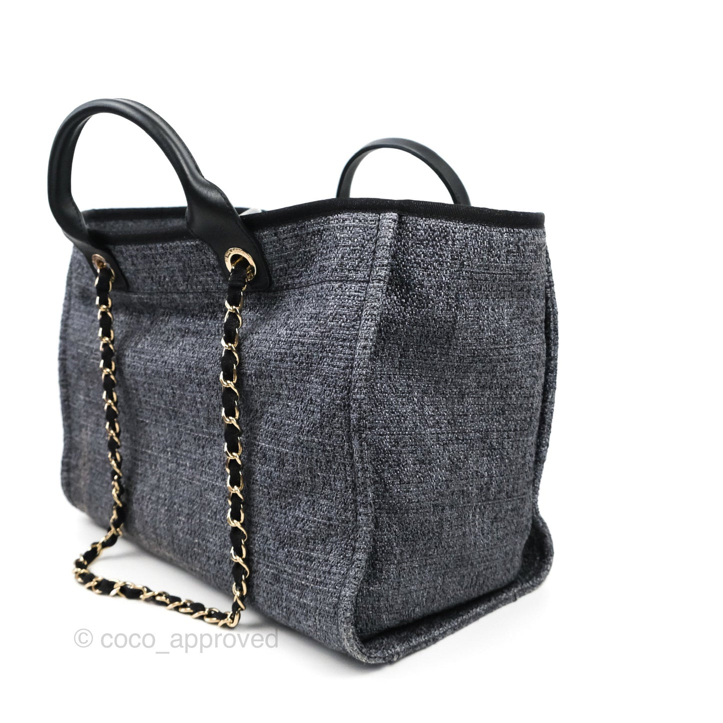 Chanel Large Deauville Charcoal Grey Canvas Gold Hardware