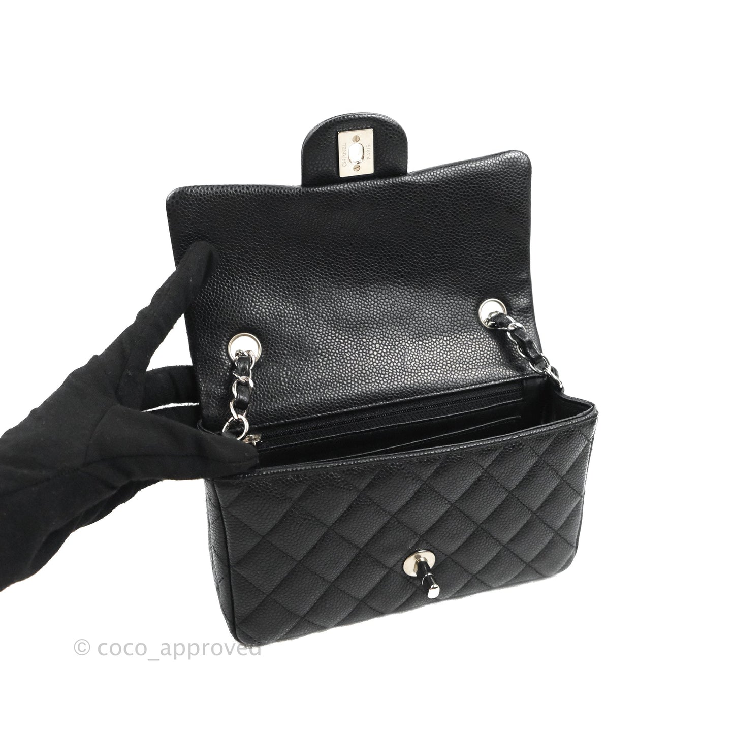Chanel Quilted Mini Rectangular Black Caviar Silver Hardware