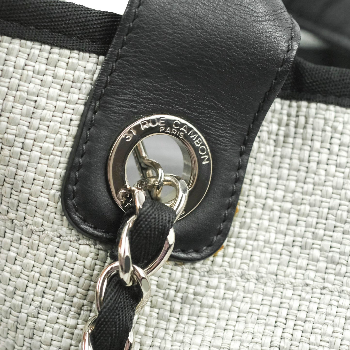 Chanel Large Deauville Light Grey Canvas Silver Hardware