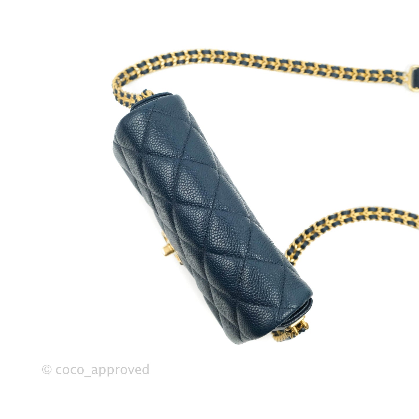 Chanel Mini Flap Bag Coin Charm Soul Chain Navy Caviar Aged Gold Hardware 21A
