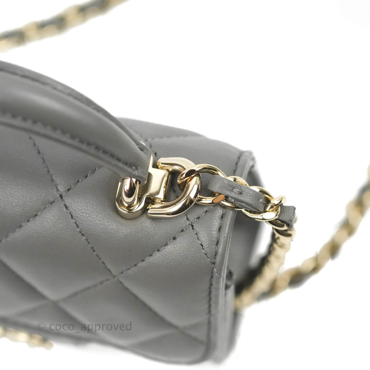 Chanel Mini Handle Clutch With Chain Grey Lambskin Gold Hardware