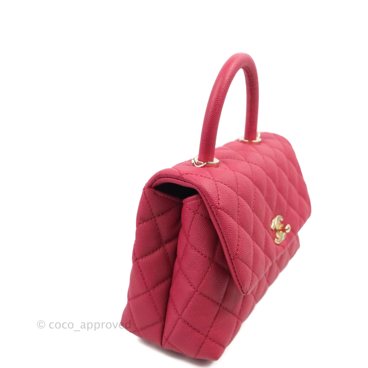 Chanel Small Coco Handle Quilted Cherry Red Caviar Gold Hardware
