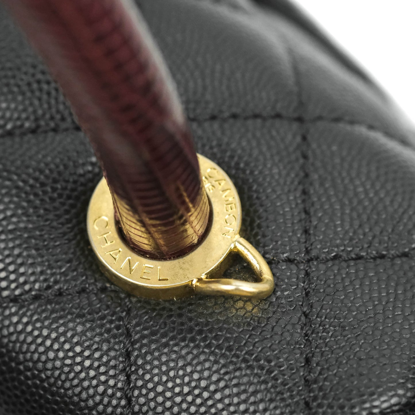 Chanel Medium Coco Handle Quilted Black Caviar Lizard Handle Gold Hardware