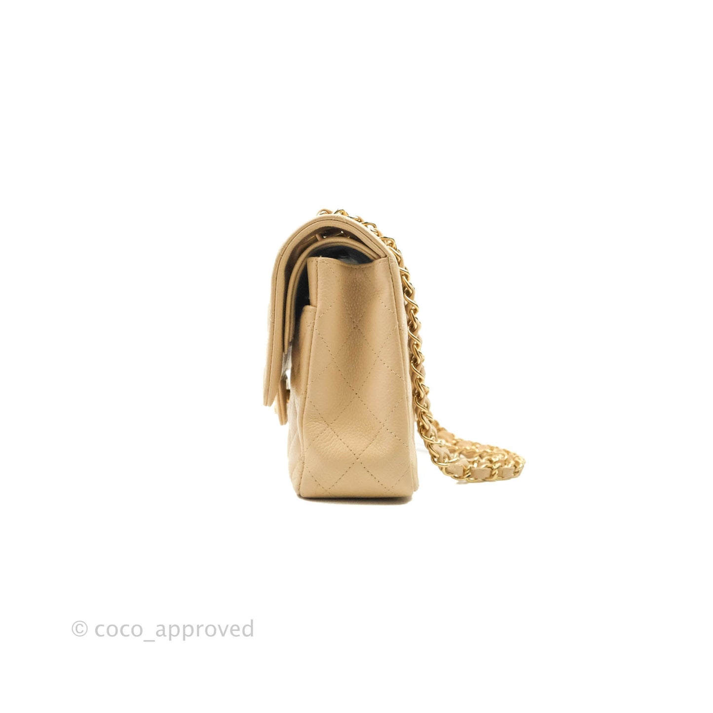 Chanel Classic M/L Medium Flap Quilted Beige Caviar Gold Hardware