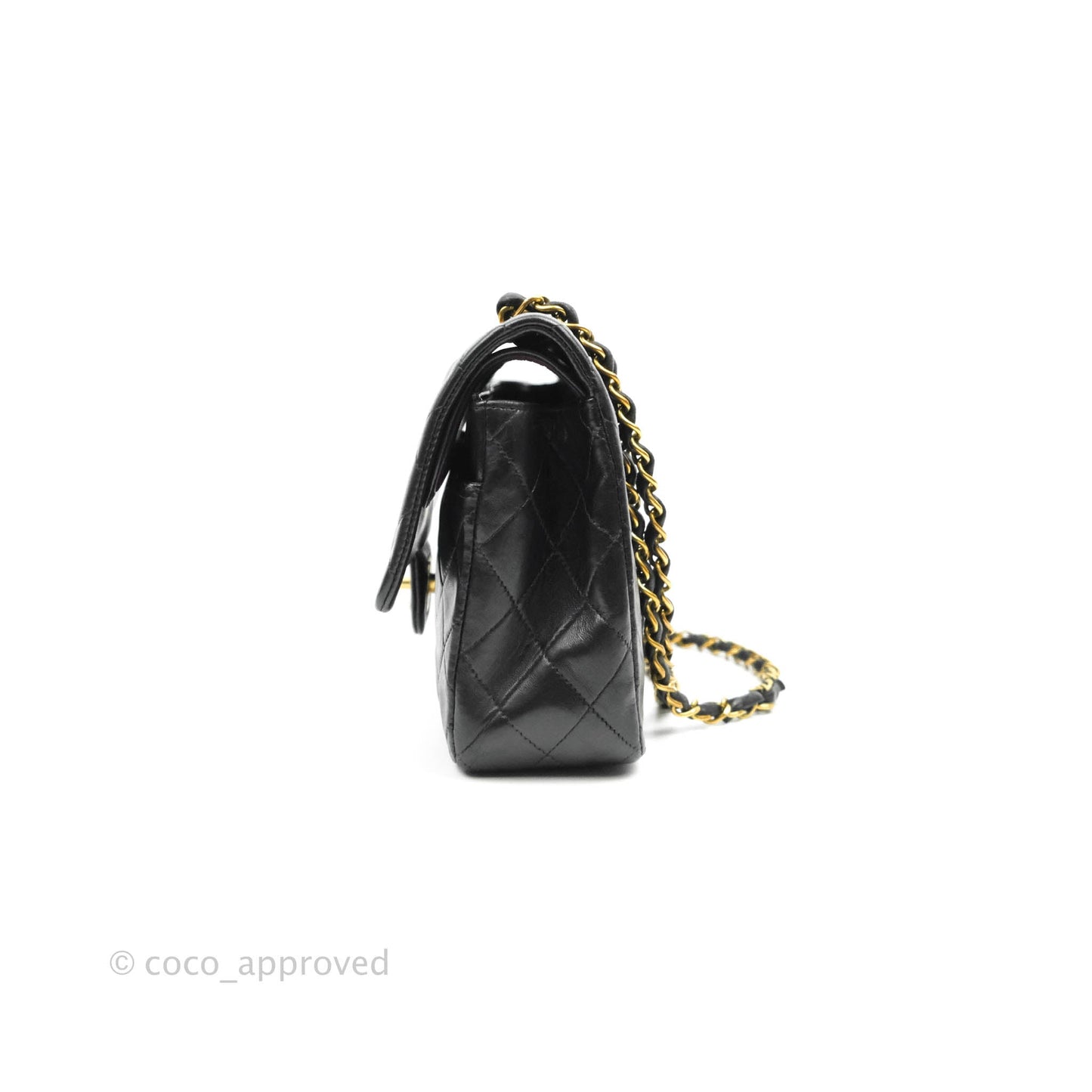 Chanel Vintage Classic M/L Medium Double Flap Bag Black Lambskin 24K Gold Hardware
