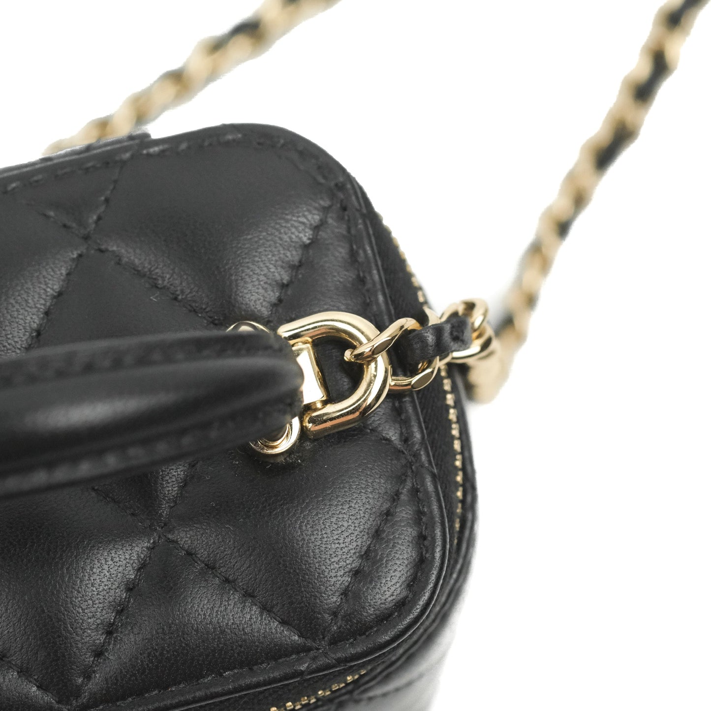 Chanel Mini Top Handle Vanity With Chain Black Lambskin Gold Hardware