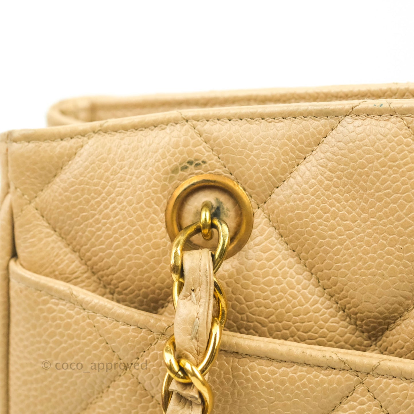 Chanel Vintage CC Quilted Tote Dark Beige Caviar 24K Gold Hardware