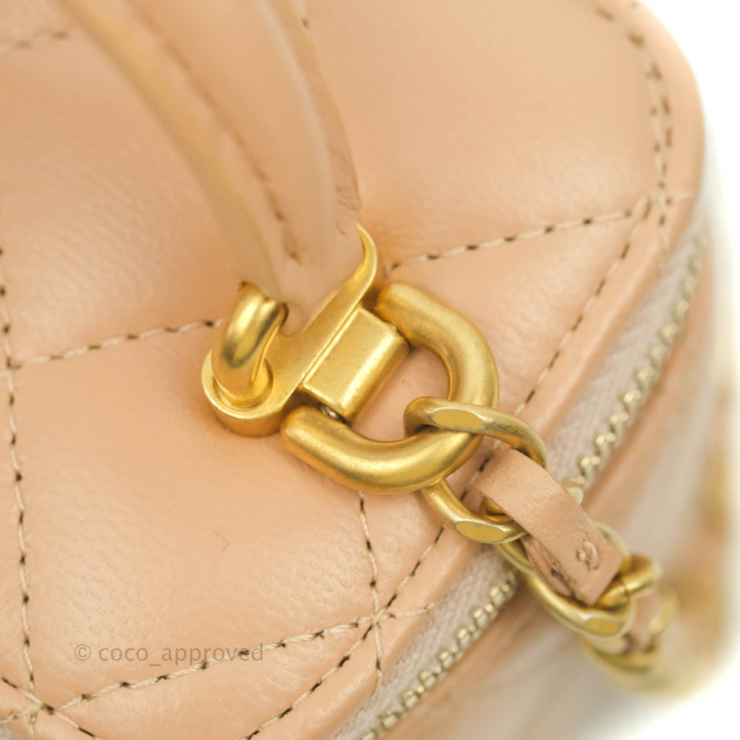 Chanel Mini Top Handle Vanity With Chain Beige Lambskin Aged Gold Hardware