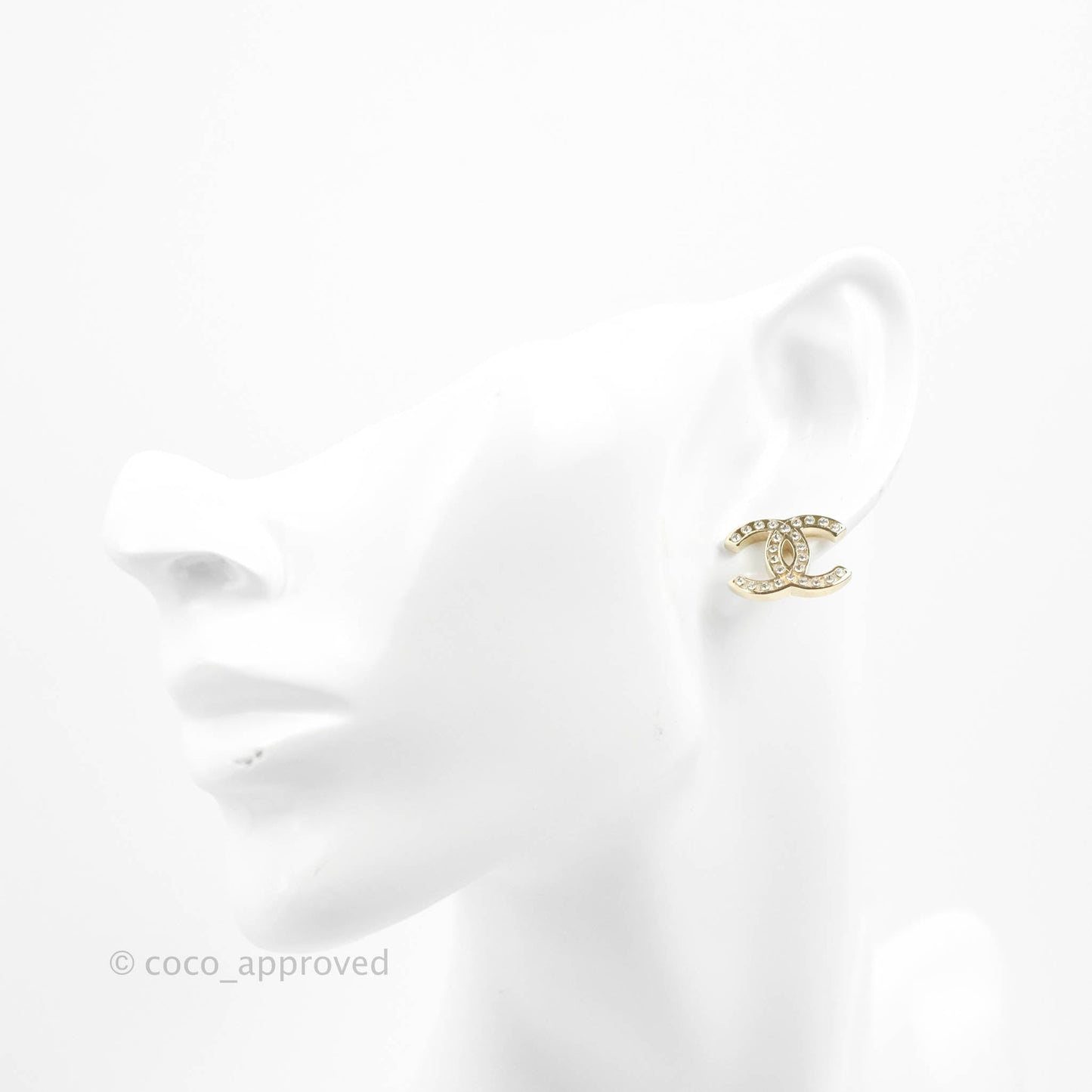 Chanel CC Crystal Earrings Gold Tone 21P
