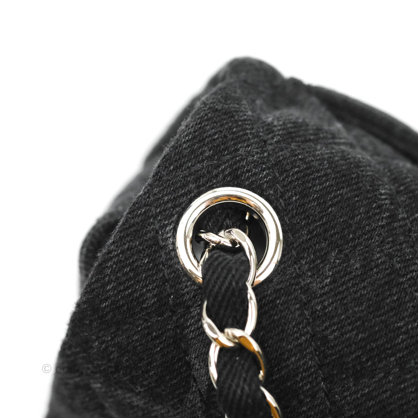 Chanel Quilted Mini Square Black Denim Silver Hardware
