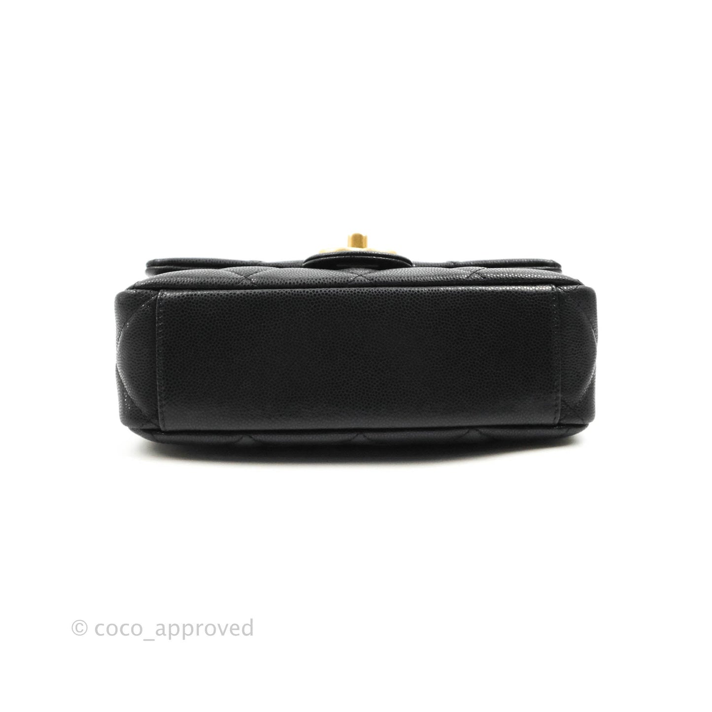 Chanel Small Flap with Coin Charm Black Caviar Aged Gold Hardware 22A