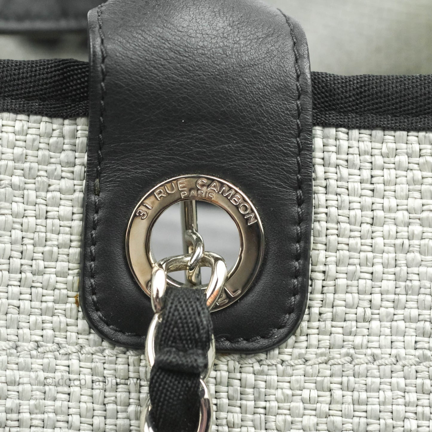 Chanel Large Deauville Light Grey Canvas Silver Hardware