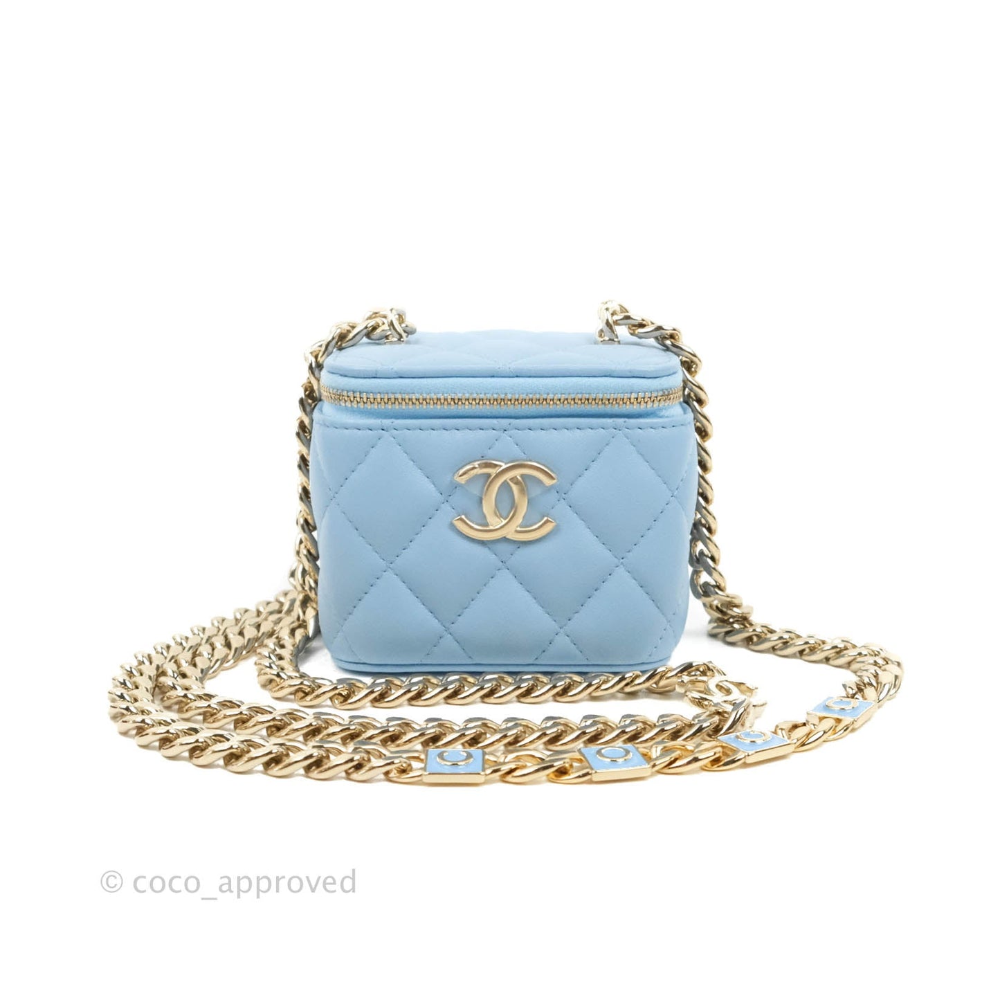 Chanel Mini Vanity Coco Chain Blue Lambskin Gold Hardware