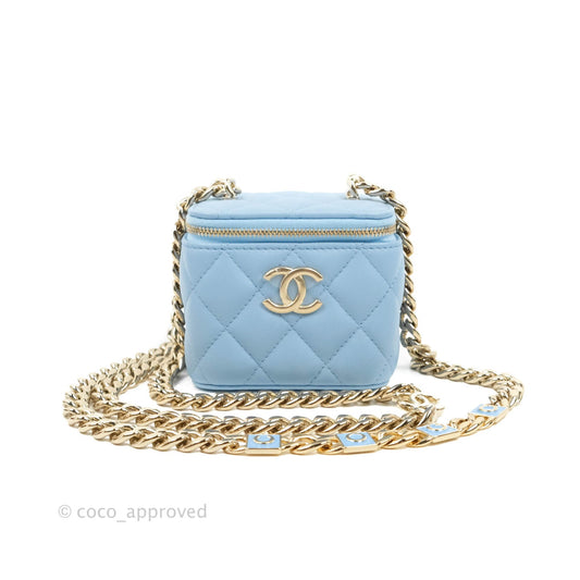 Chanel Mini Vanity Coco Chain Blue Lambskin Gold Hardware
