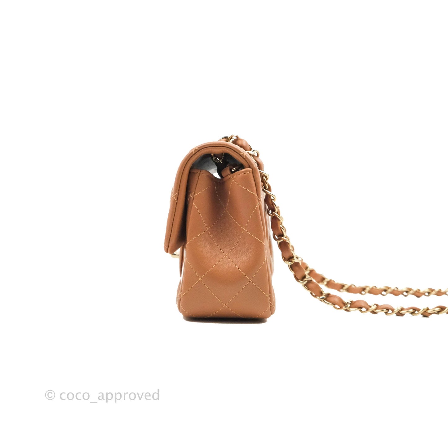 Chanel Quilted Mini Rectangular Flap Caramel Lambskin Gold Hardware 22S