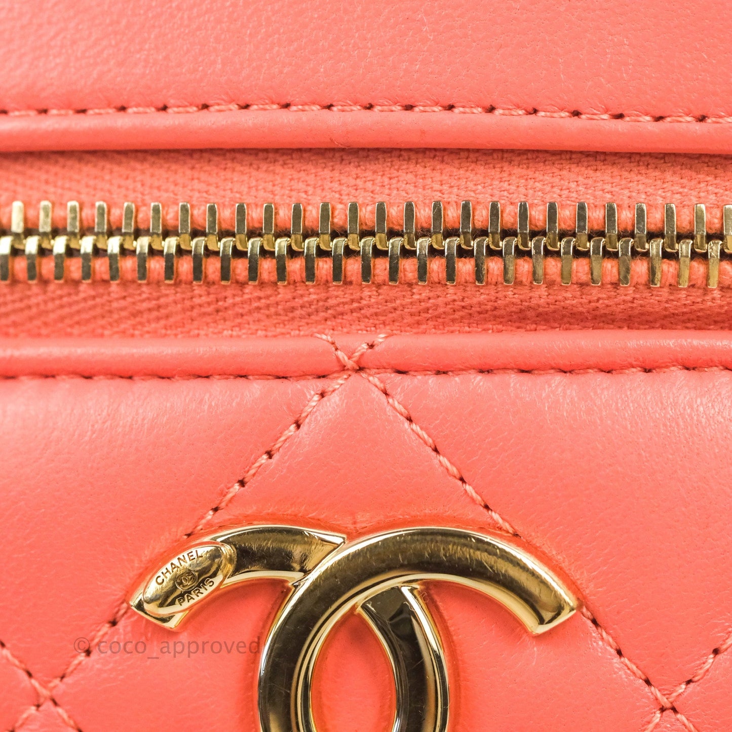 Chanel Trendy CC Vanity Case Coral Pink Lambskin Gold Hardware