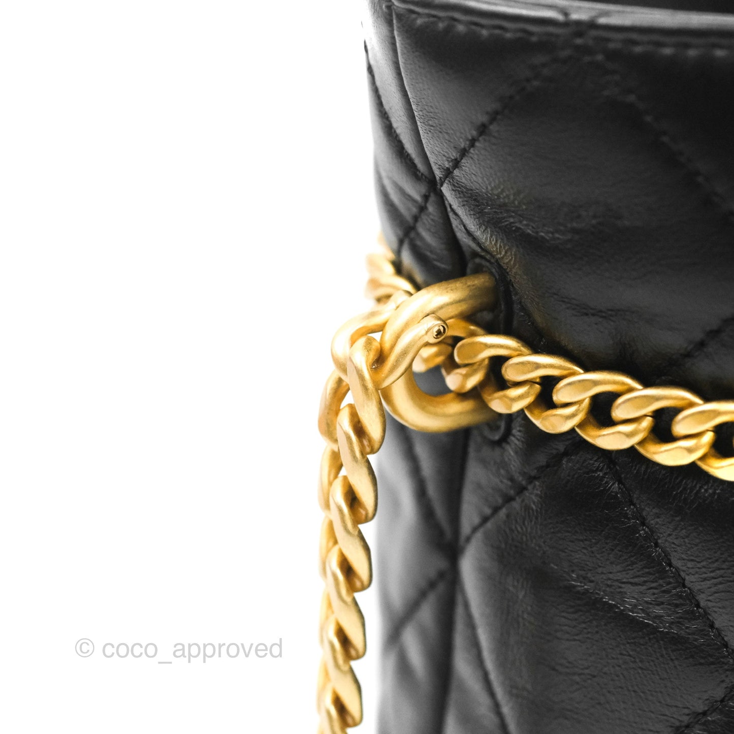 Chanel Enamel CC Bucket Bag Black Lambskin Gold Hardware 22S