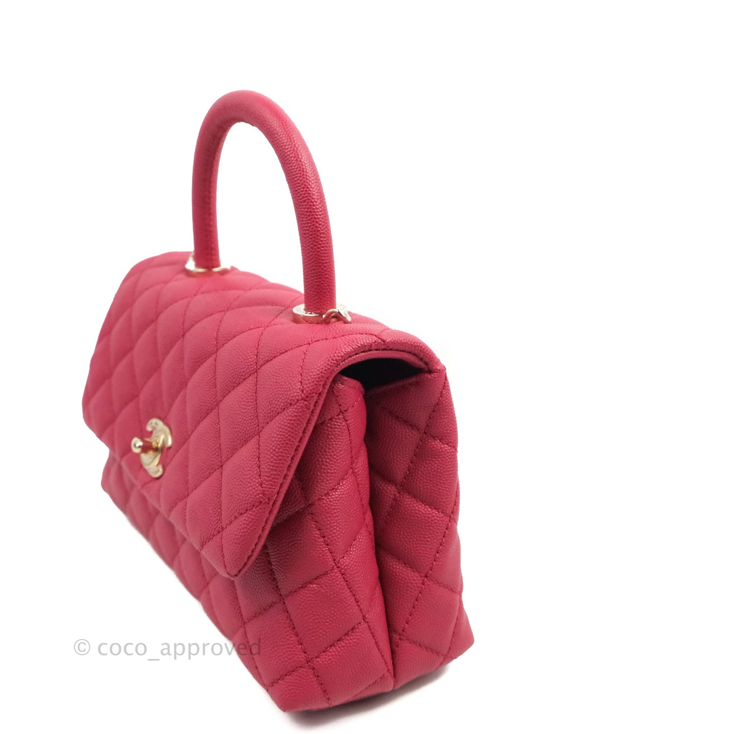 Chanel Small Coco Handle Quilted Cherry Red Caviar Gold Hardware