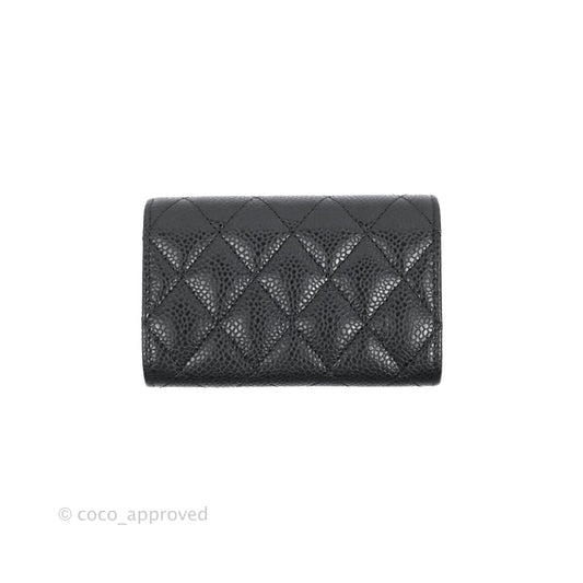 Chanel Quilted Flap Card Holder Black Caviar Silver Hardware