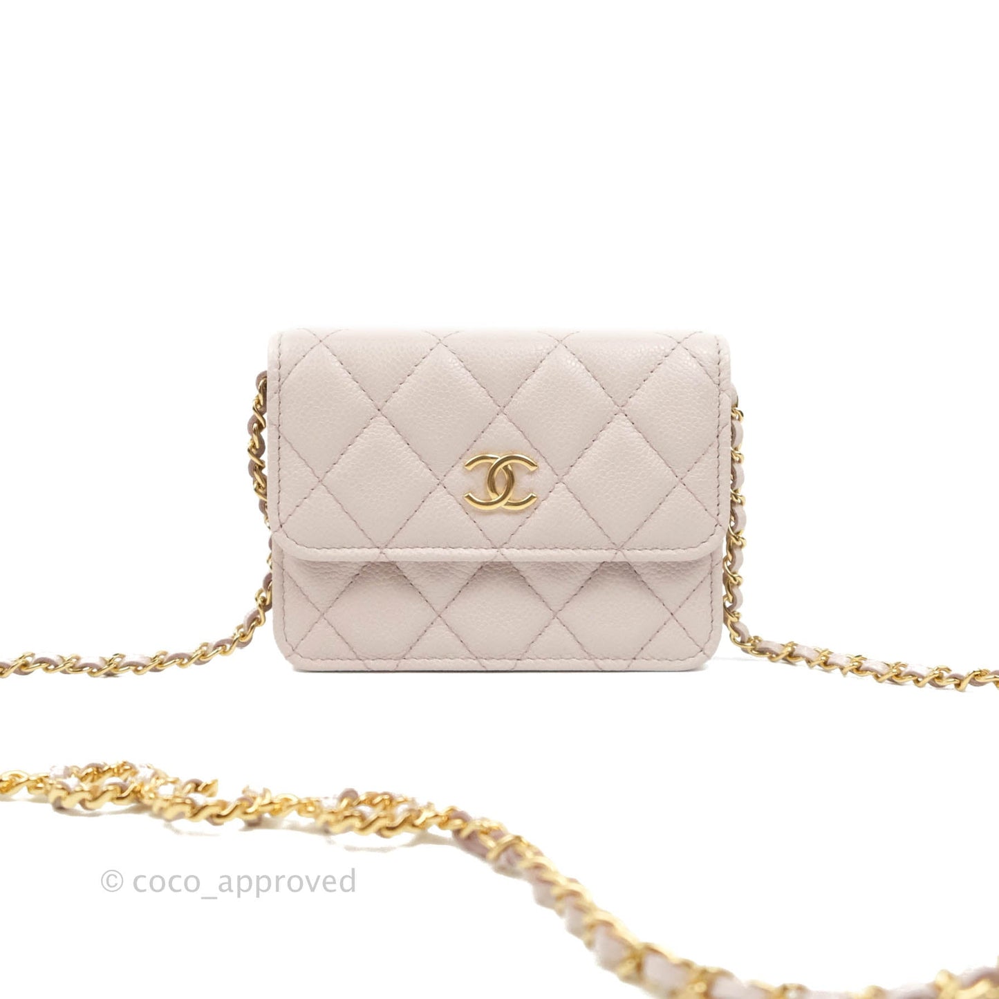 Chanel Miss Coco Clutch With Chain Quilted Lilac Pink Caviar Gold Hardware