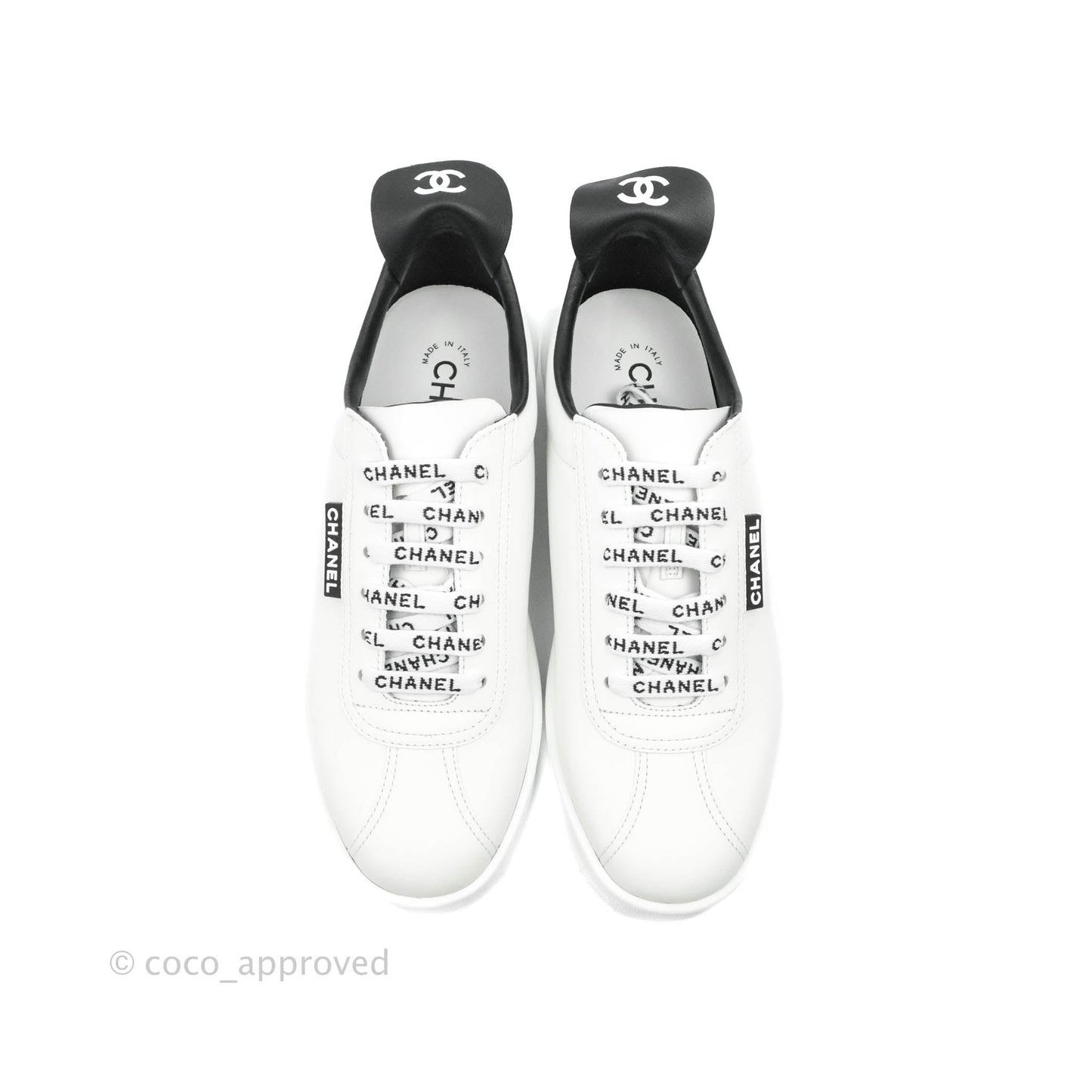 Chanel Logo Pull Tab Lace-up Sneakers White & Black Size 38