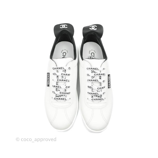 Chanel Logo Pull Tab Lace-up Sneakers White & Black Size 38