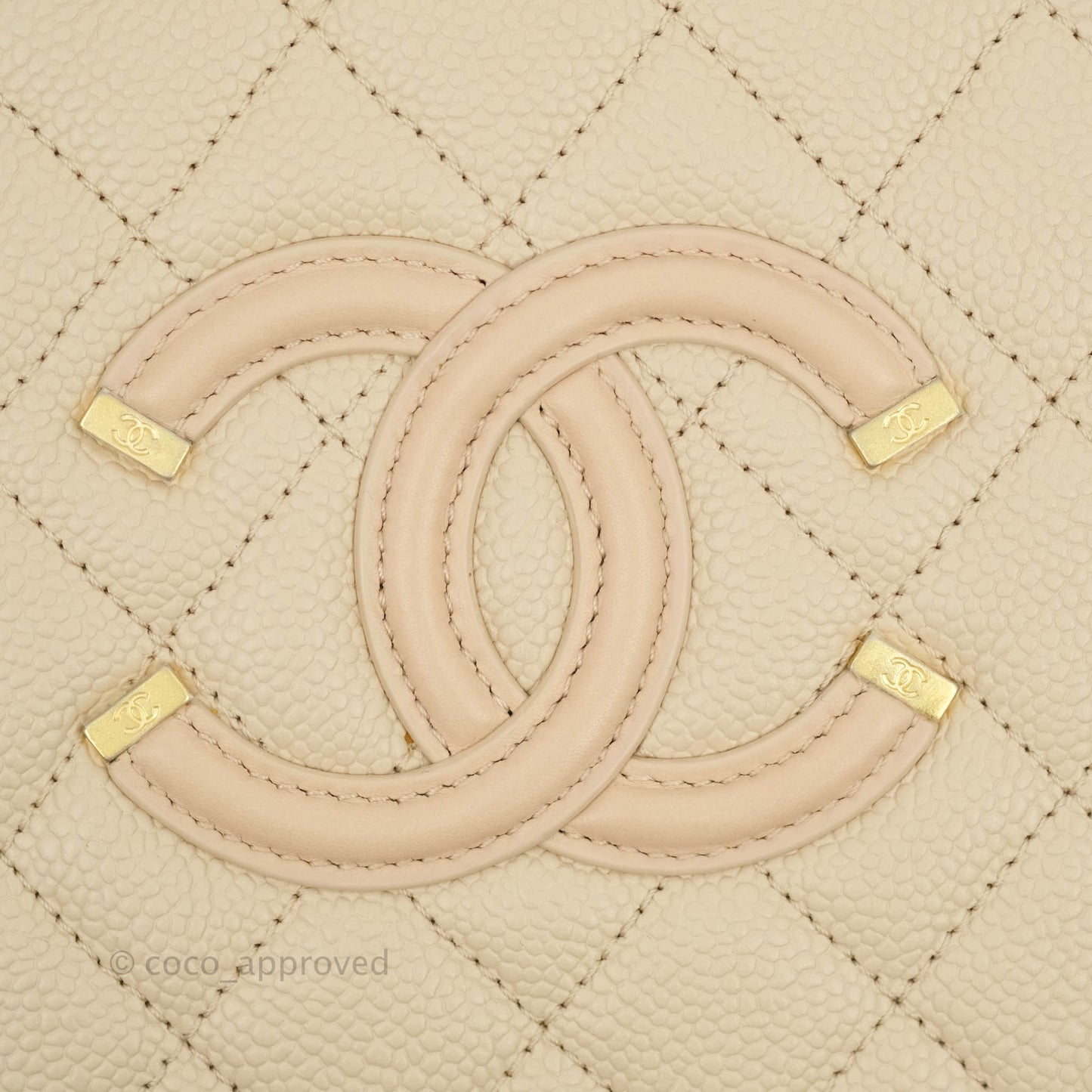 Chanel Quilted Medium CC Filigree Vanity Case Light Beige Caviar Aged Gold Hardware