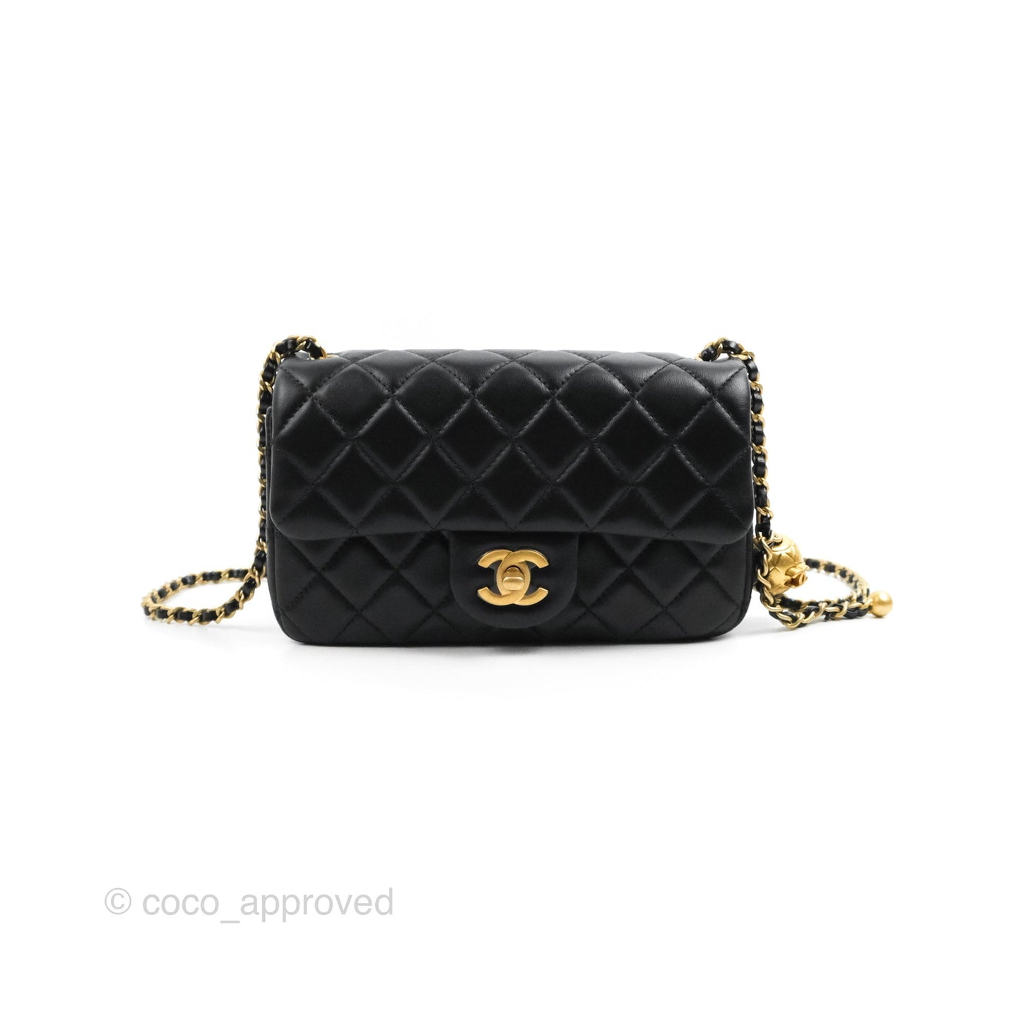 Chanel Mini Rectangular Pearl Crush Quilted Black Lambskin Aged Gold Hardware