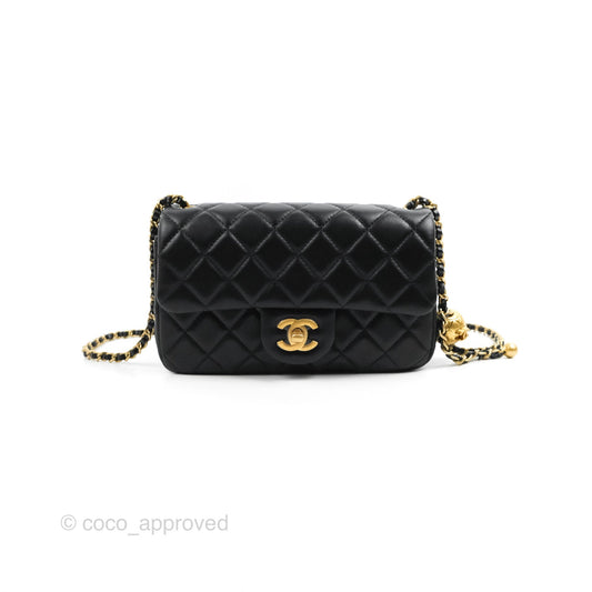 Chanel Mini Rectangular Pearl Crush Quilted Black Lambskin Aged Gold Hardware