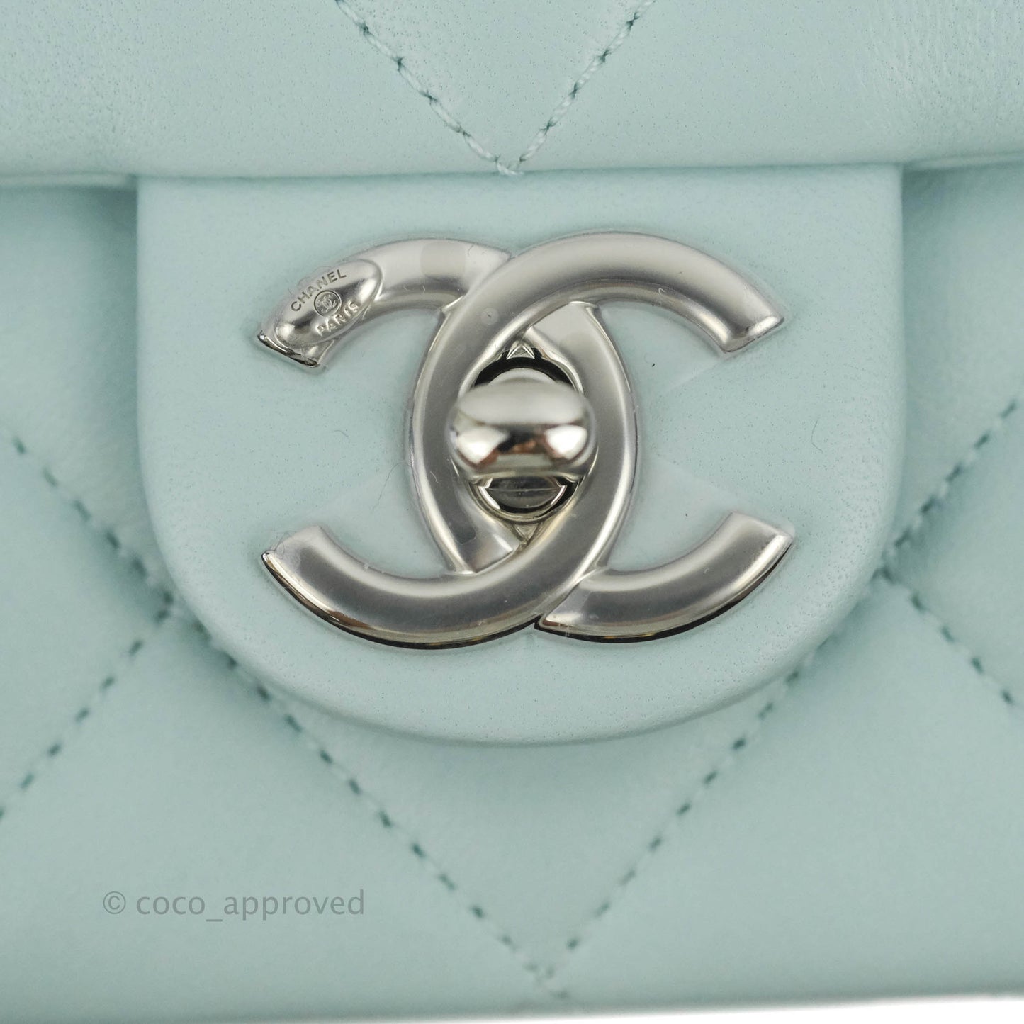 Chanel Quilted My Perfect Mini With Pearl Blue Lambskin Silver Hardware