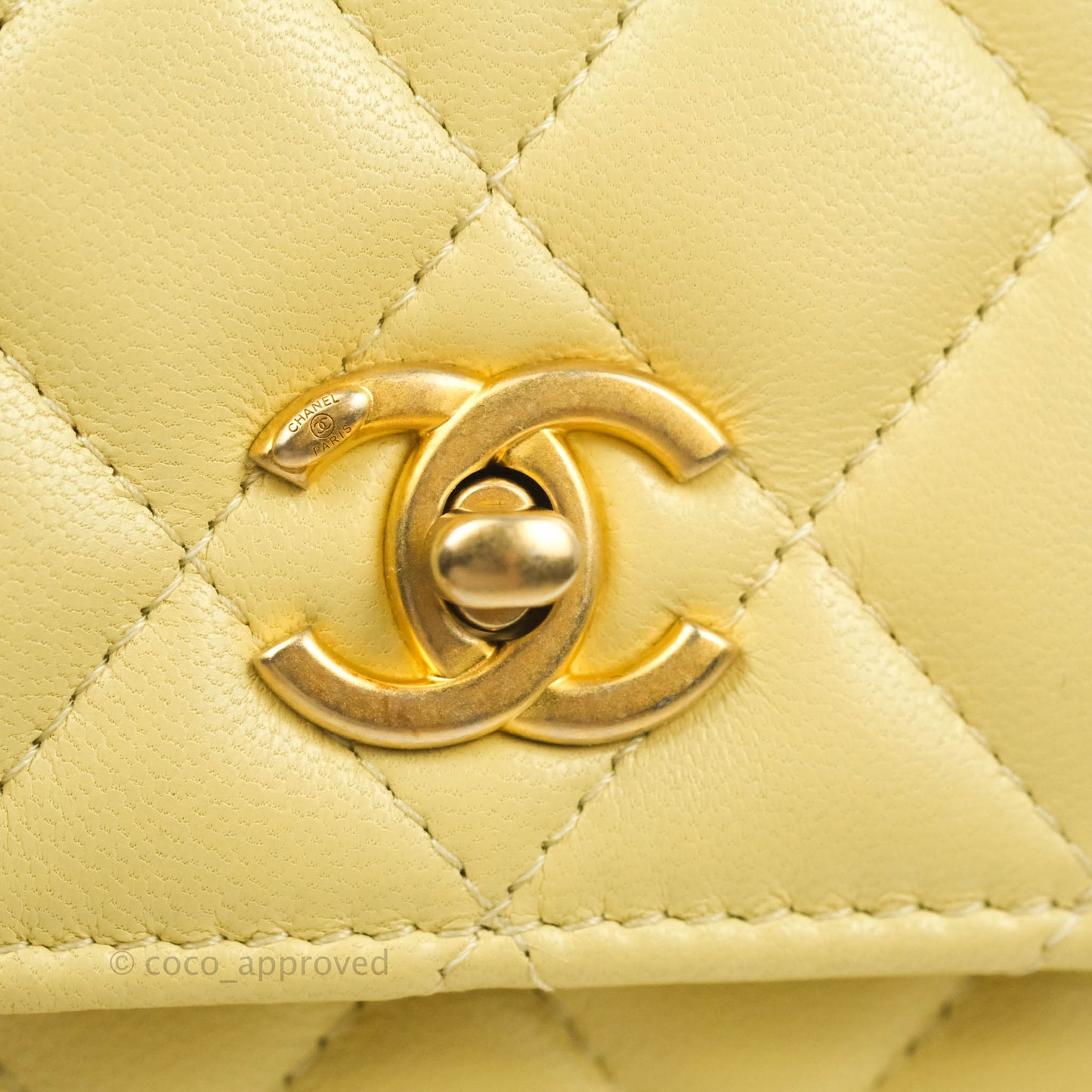 Chanel Quilted Pearl Crush Phone Holder With Chain Yellow Lambskin