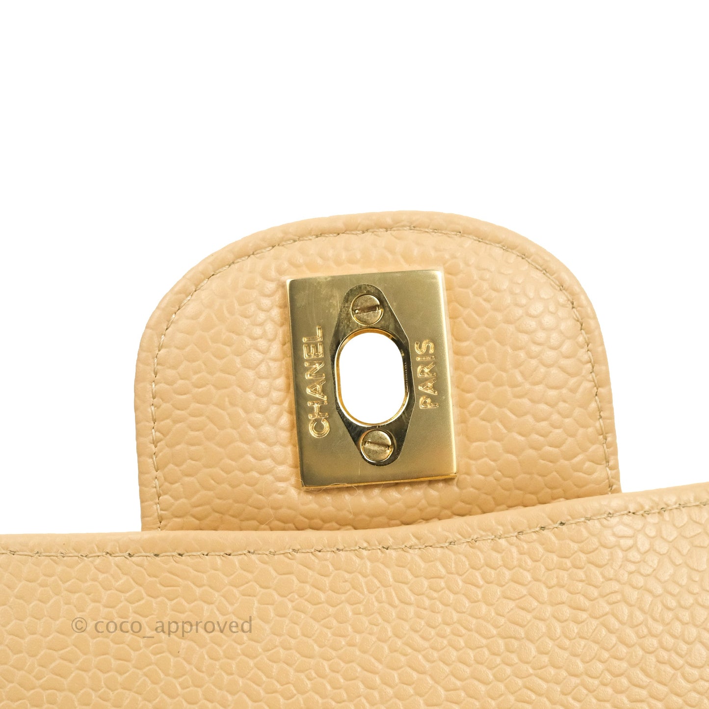 Chanel Classic M/L Medium Flap Quilted Beige Caviar Gold Hardware