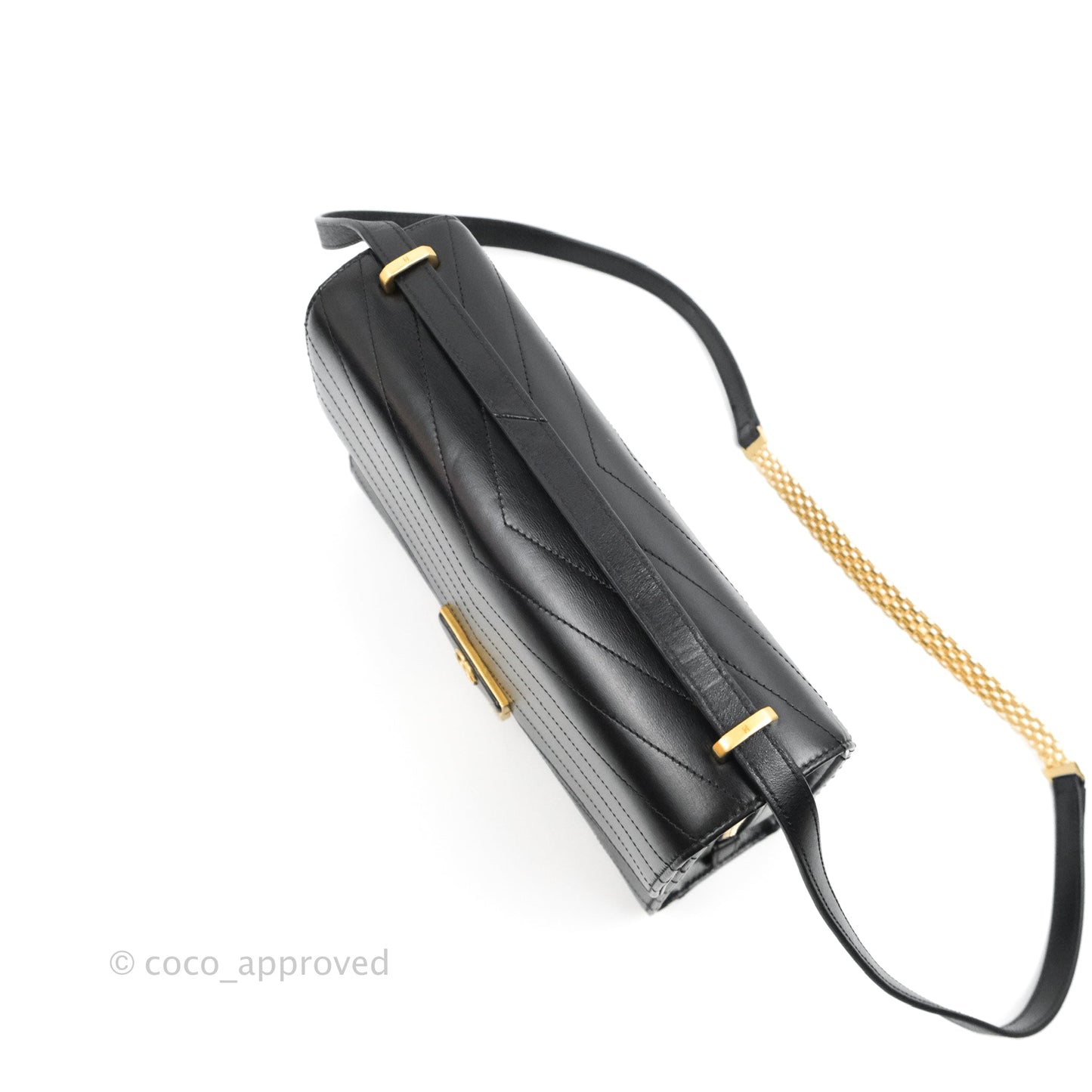 Chanel Medal Envelope Flap Bag Chevron Black Calfskin Aged Gold Hardware