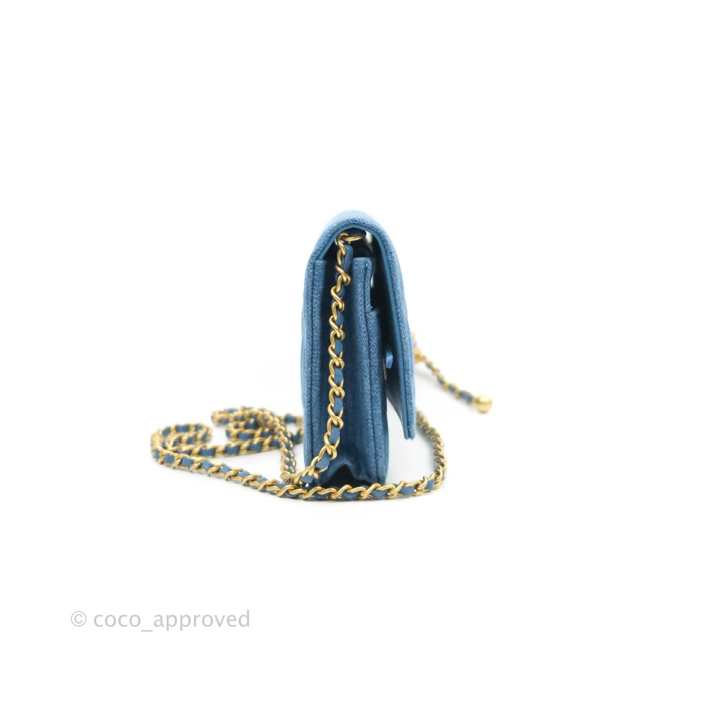 Chanel Quilted Pearl Crush Wallet on Chain WOC Denim Aged Gold Hardware