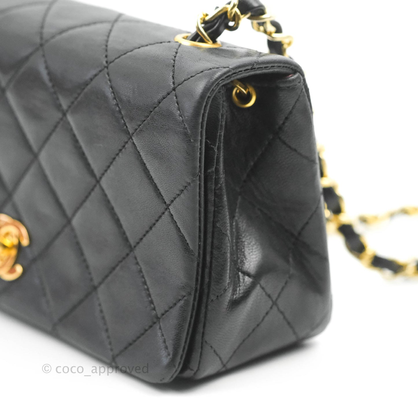 Chanel Vintage Small Single Full Flap Bag Black Lambskin 24K Gold Hardware