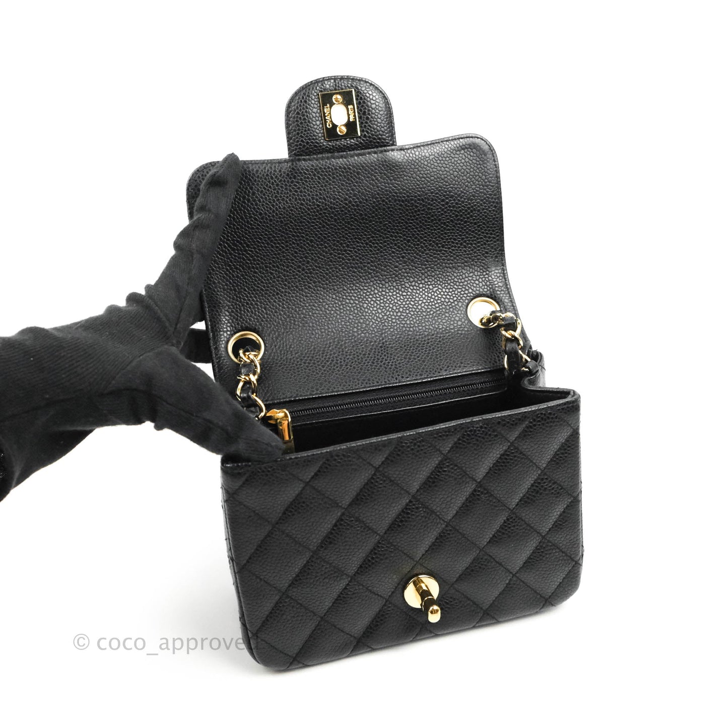 Chanel Quilted Mini Square Flap Bag Black Caviar 24K Gold Hardware
