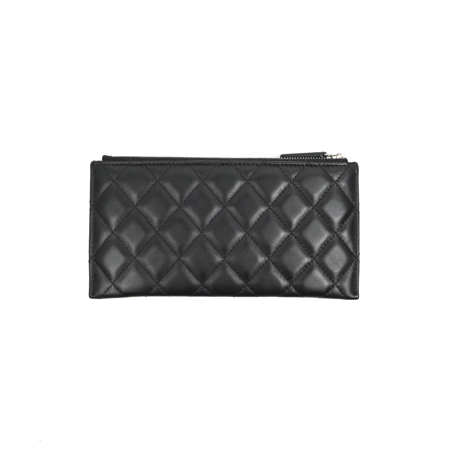Chanel Classic Zip Pouch Glitter CC Black Lambskin Silver Hardware