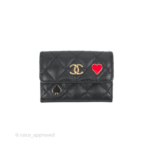 Chanel Small Flap Trifold Wallet Black Caviar Gold Hardware 23C