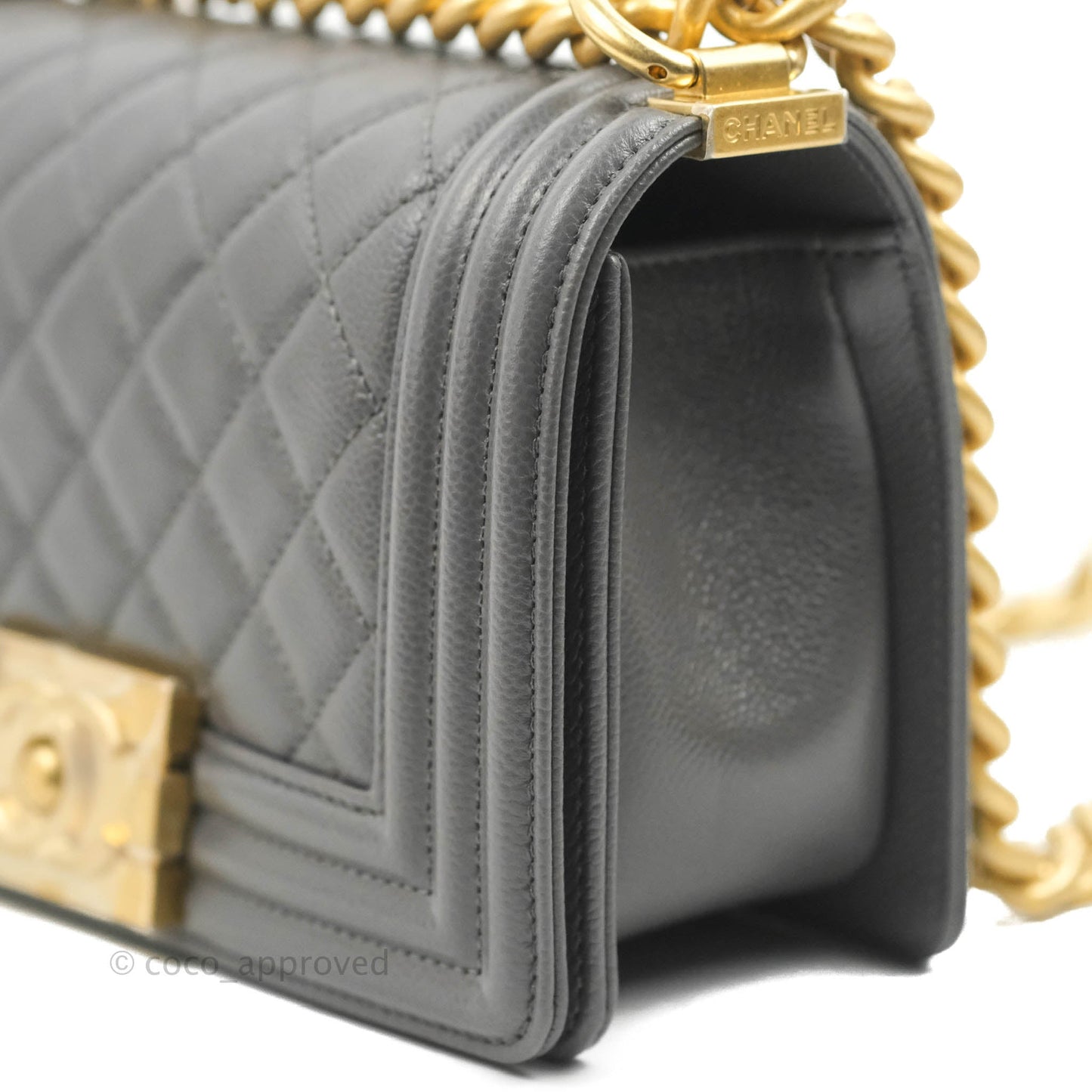 Chanel Small Boy Dark Grey Caviar Aged Gold Hardware